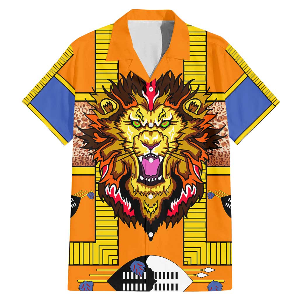 Swaziland Family Matching Mermaid Dress and Hawaiian Shirt Lion Shield and Leopard Print Tribal Design