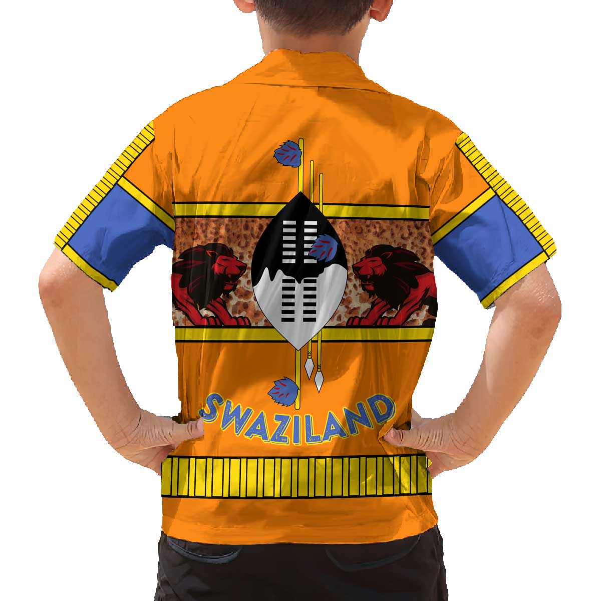 Swaziland Family Matching Off The Shoulder Long Sleeve Dress and Hawaiian Shirt Lion Shield and Leopard Print Tribal Design