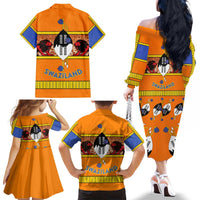 Swaziland Family Matching Off The Shoulder Long Sleeve Dress and Hawaiian Shirt Lion Shield and Leopard Print Tribal Design