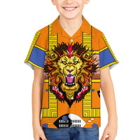 Swaziland Family Matching Off The Shoulder Long Sleeve Dress and Hawaiian Shirt Lion Shield and Leopard Print Tribal Design