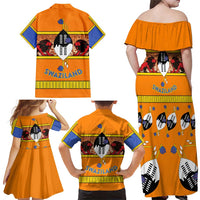 Swaziland Family Matching Off Shoulder Maxi Dress and Hawaiian Shirt Lion Shield and Leopard Print Tribal Design