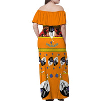 Swaziland Family Matching Off Shoulder Maxi Dress and Hawaiian Shirt Lion Shield and Leopard Print Tribal Design