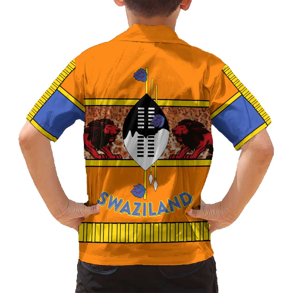 Swaziland Family Matching Off Shoulder Short Dress and Hawaiian Shirt Lion Shield and Leopard Print Tribal Design