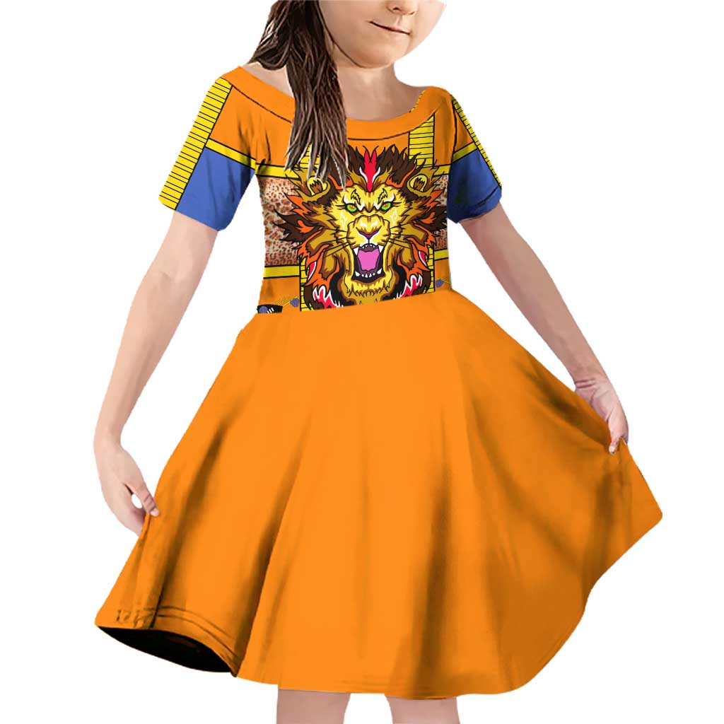 Swaziland Family Matching Off Shoulder Short Dress and Hawaiian Shirt Lion Shield and Leopard Print Tribal Design
