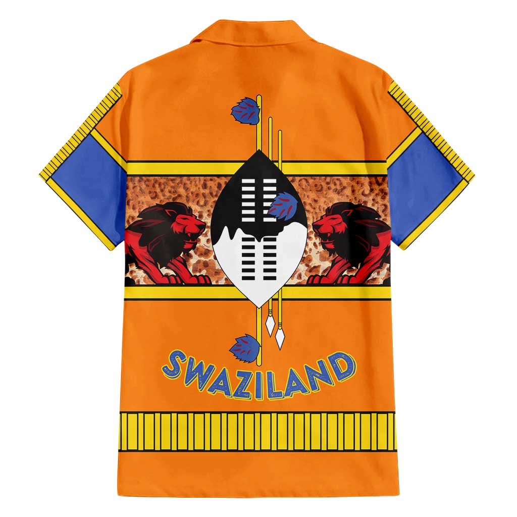 Swaziland Family Matching Off Shoulder Short Dress and Hawaiian Shirt Lion Shield and Leopard Print Tribal Design