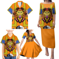 Swaziland Family Matching Puletasi and Hawaiian Shirt Lion Shield and Leopard Print Tribal Design