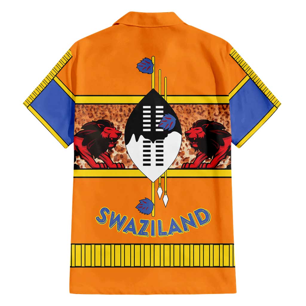 Swaziland Family Matching Short Sleeve Bodycon Dress and Hawaiian Shirt Lion Shield and Leopard Print Tribal Design