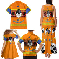 Swaziland Family Matching Tank Maxi Dress and Hawaiian Shirt Lion Shield and Leopard Print Tribal Design