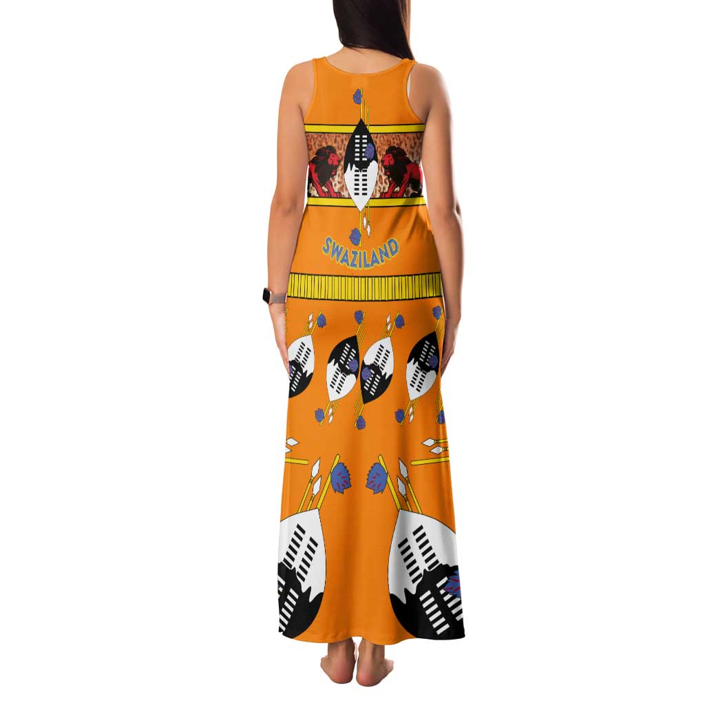 Swaziland Family Matching Tank Maxi Dress and Hawaiian Shirt Lion Shield and Leopard Print Tribal Design
