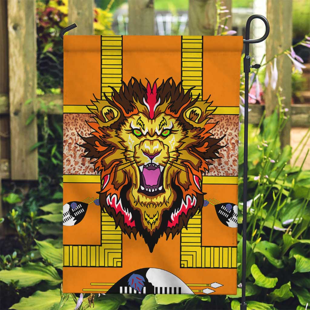 Swaziland Garden Flag Lion Shield and Leopard Print Tribal Design