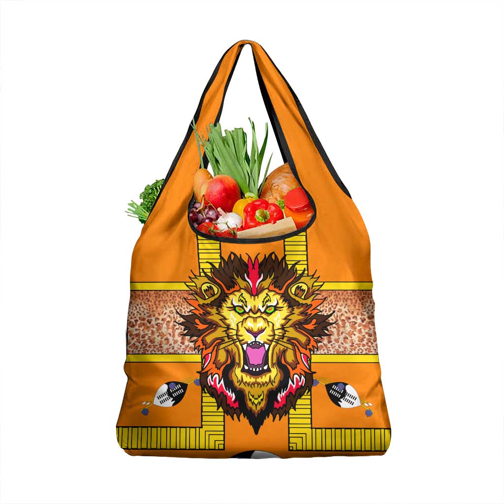 Swaziland Grocery Bag Lion Shield and Leopard Print Tribal Design