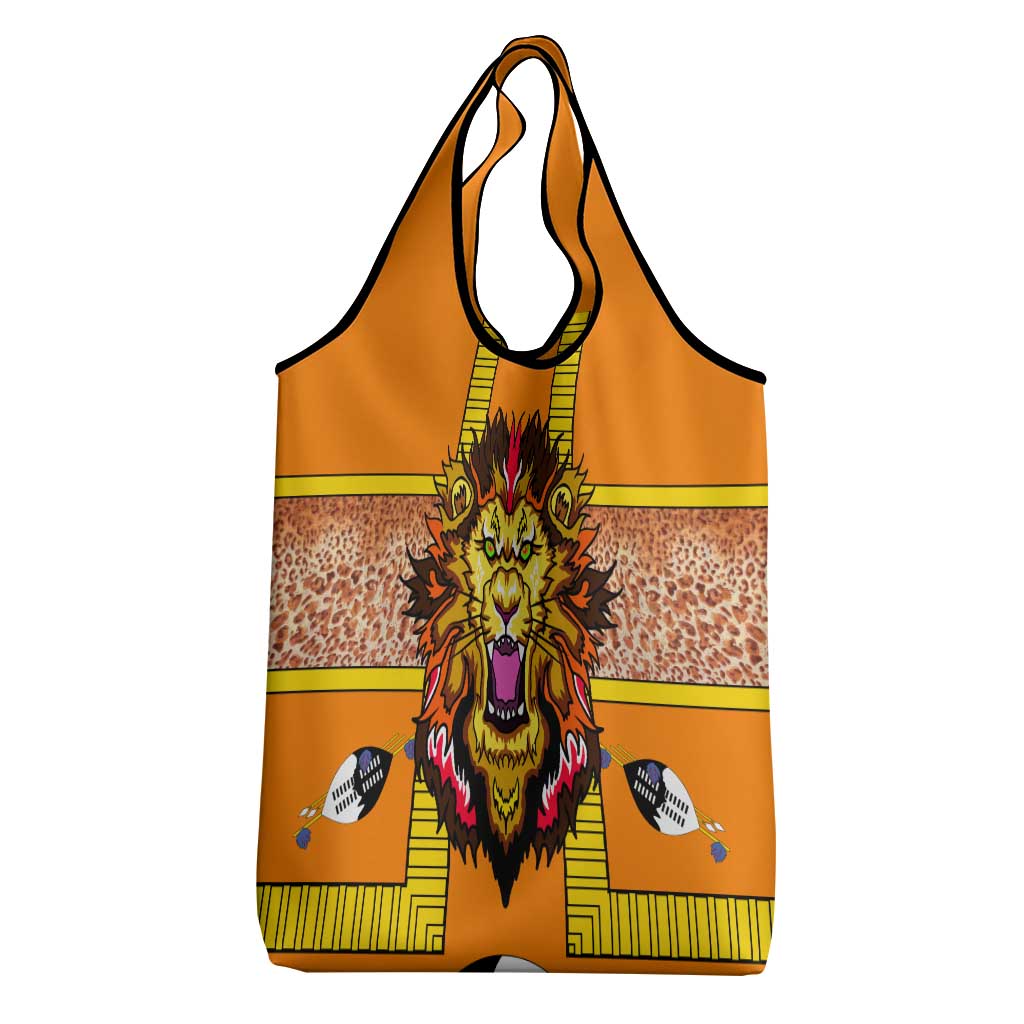 Swaziland Grocery Bag Lion Shield and Leopard Print Tribal Design