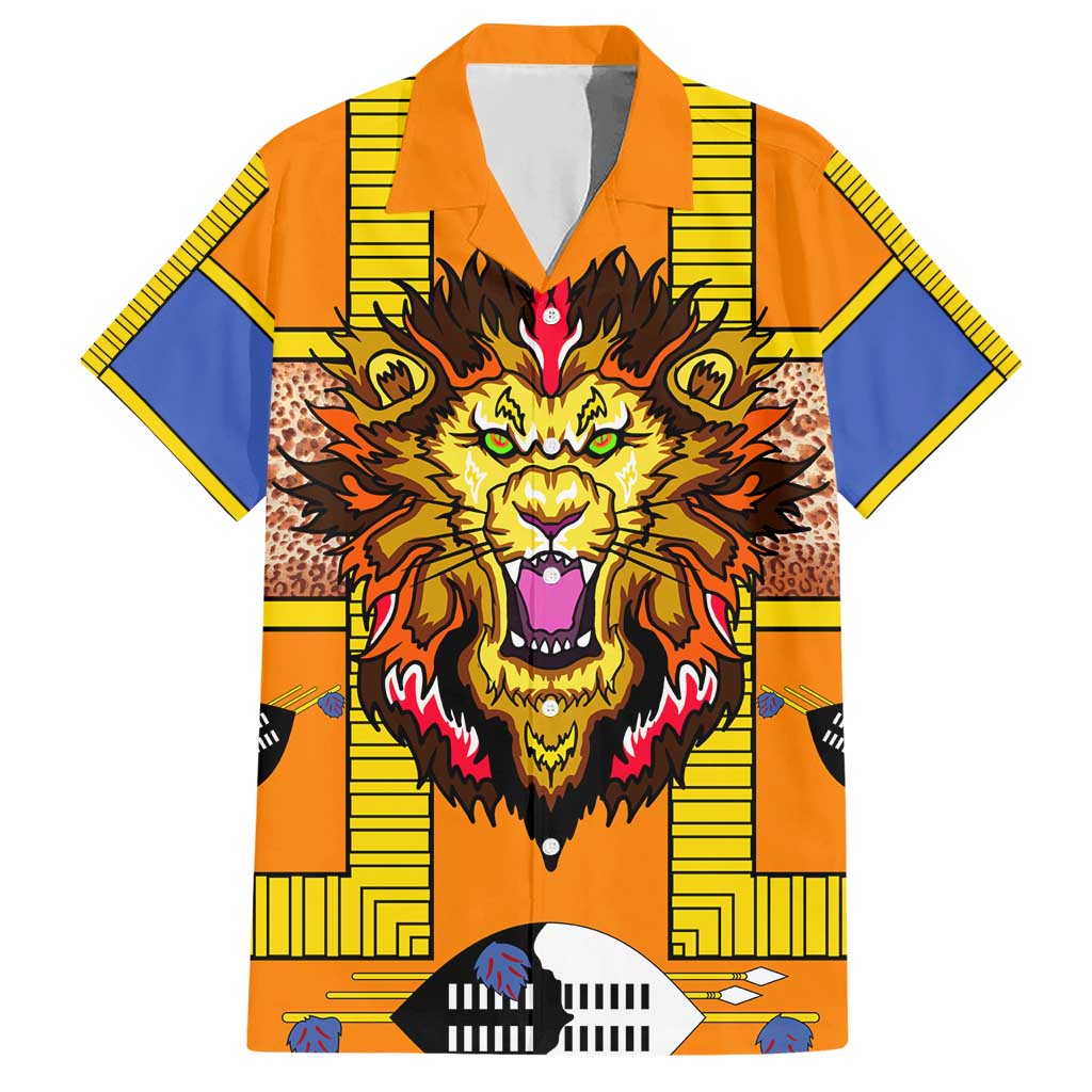 Swaziland Hawaiian Shirt Lion Shield and Leopard Print Tribal Design