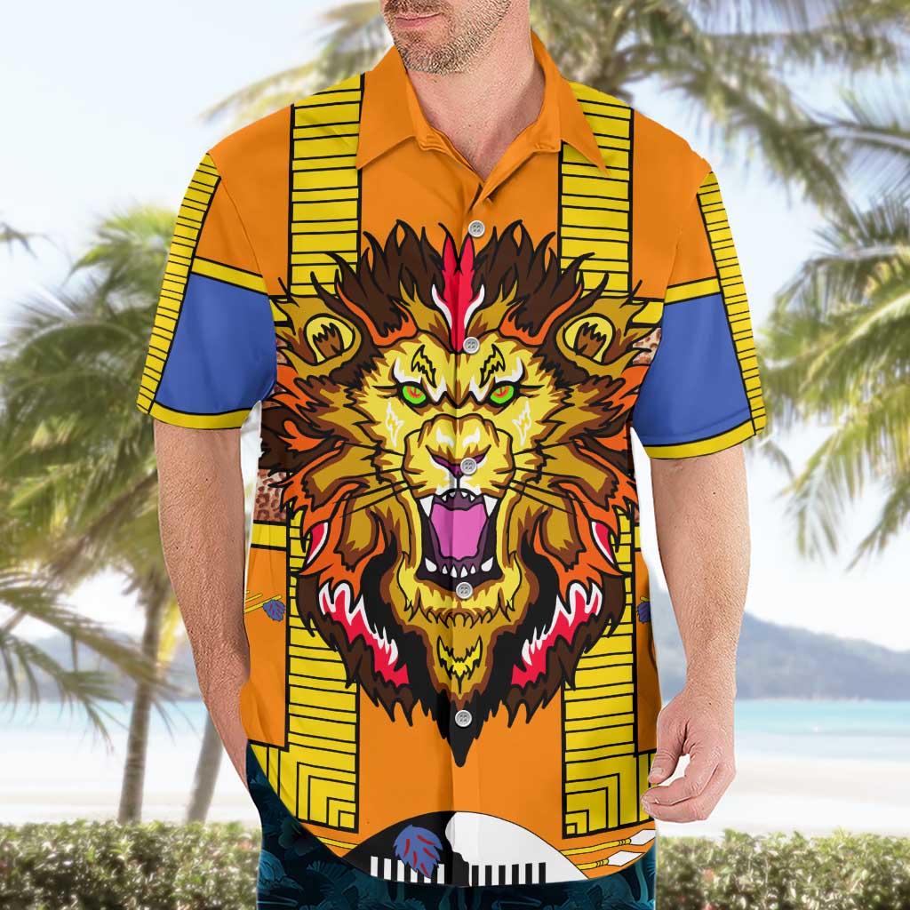 Swaziland Hawaiian Shirt Lion Shield and Leopard Print Tribal Design