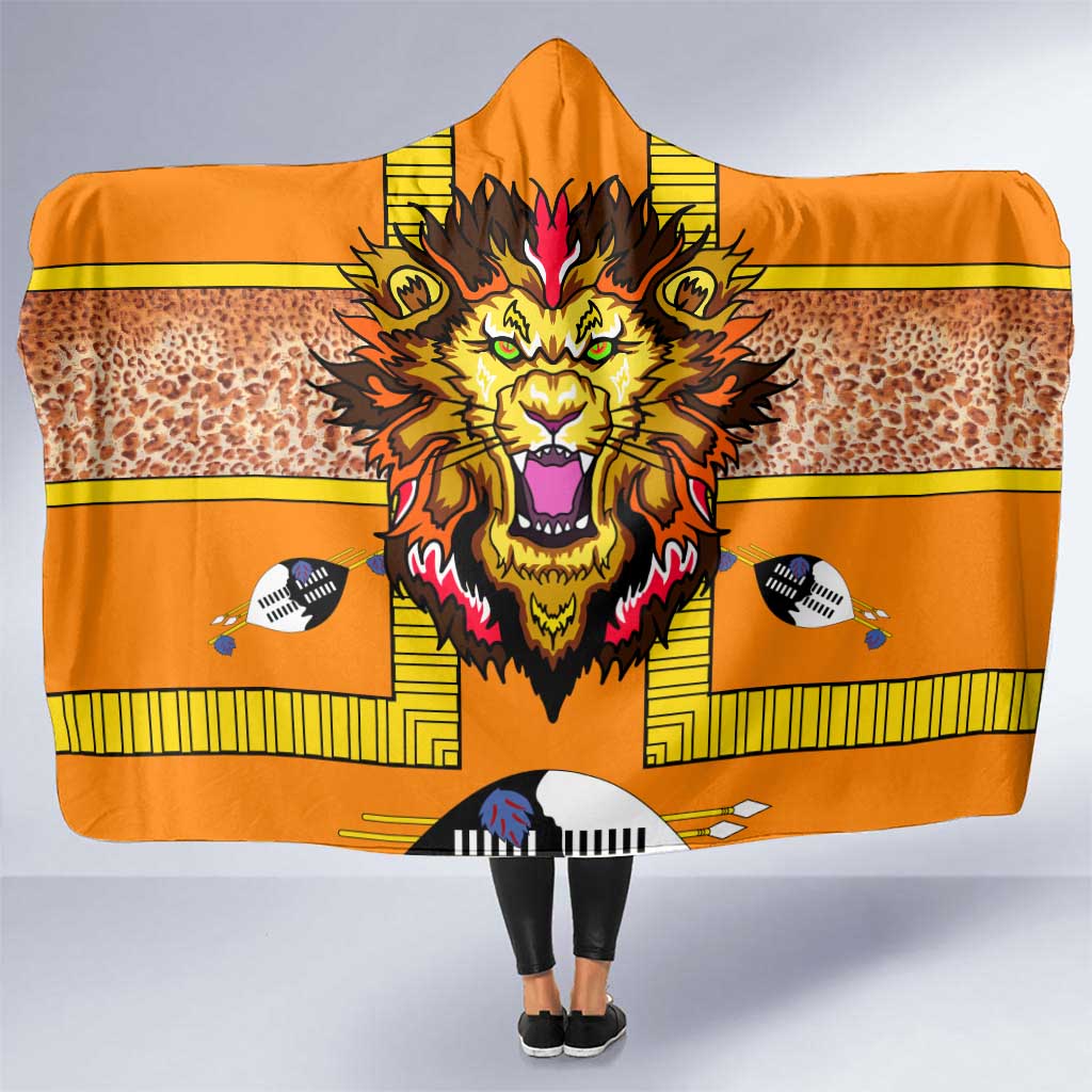 Swaziland Hooded Blanket Lion Shield and Leopard Print Tribal Design