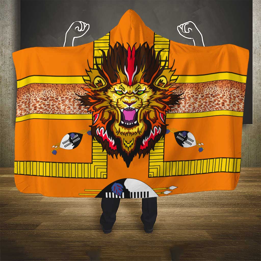 Swaziland Hooded Blanket Lion Shield and Leopard Print Tribal Design