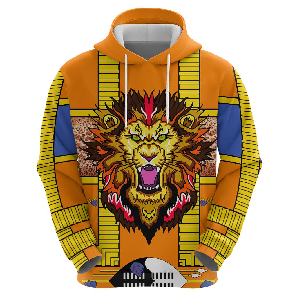 Swaziland Hoodie Lion Shield and Leopard Print Tribal Design