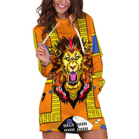 Swaziland Hoodie Dress Lion Shield and Leopard Print Tribal Design