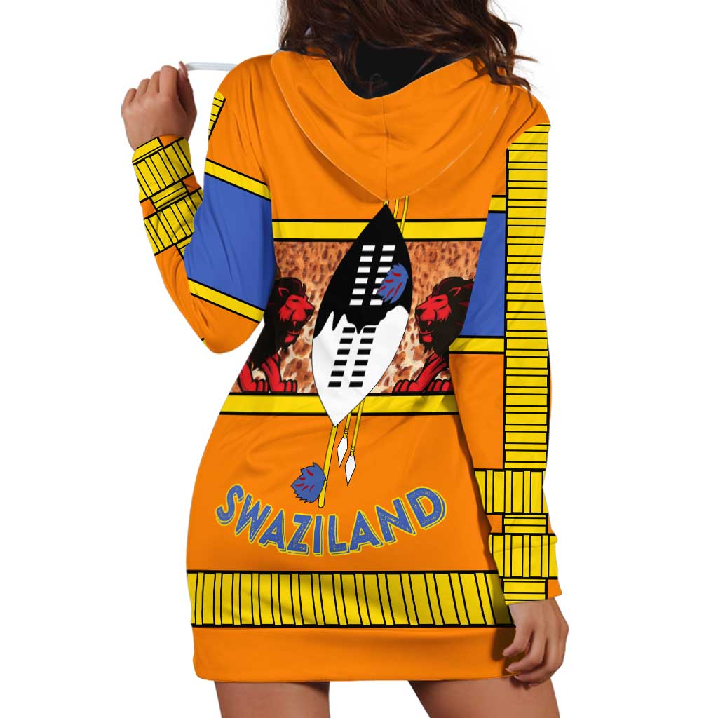 Swaziland Hoodie Dress Lion Shield and Leopard Print Tribal Design