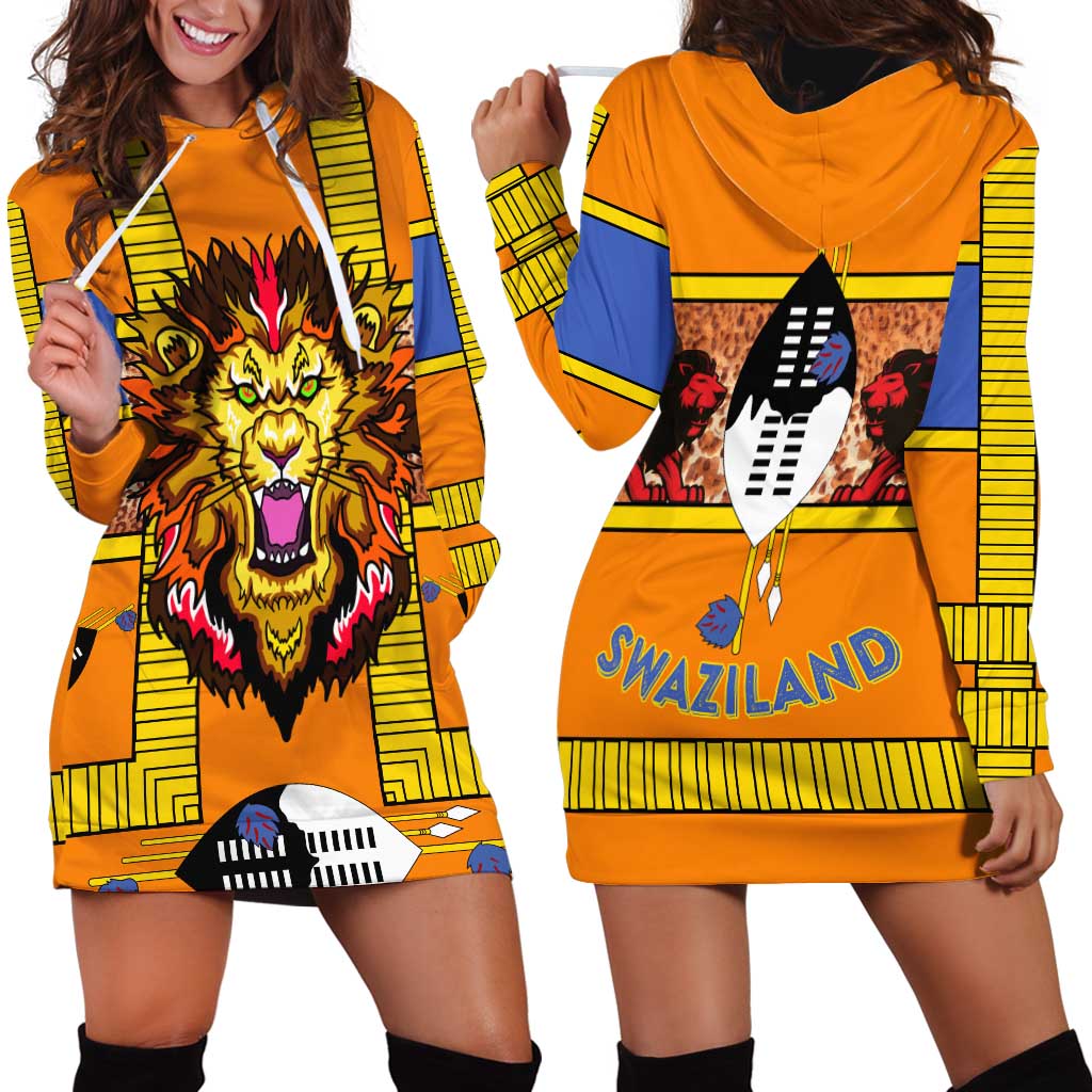 Swaziland Hoodie Dress Lion Shield and Leopard Print Tribal Design