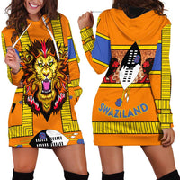 Swaziland Hoodie Dress Lion Shield and Leopard Print Tribal Design