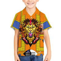 Swaziland Kid Hawaiian Shirt Lion Shield and Leopard Print Tribal Design