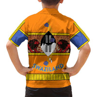 Swaziland Kid Hawaiian Shirt Lion Shield and Leopard Print Tribal Design