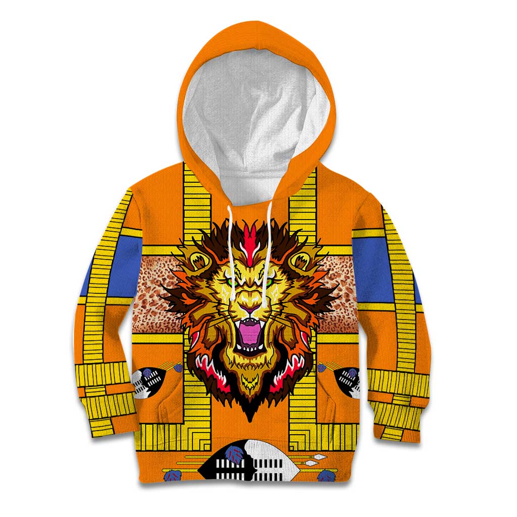 Swaziland Kid Hoodie Lion Shield and Leopard Print Tribal Design