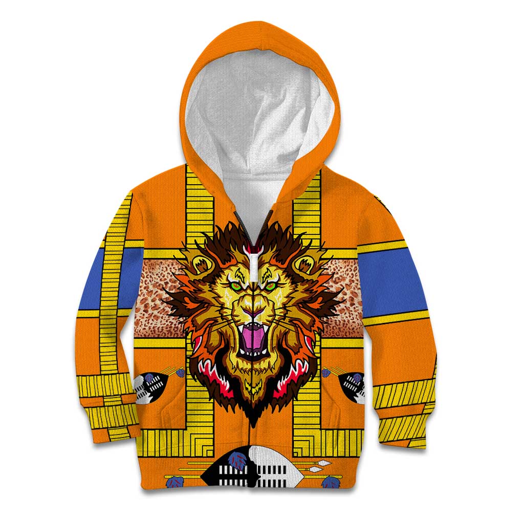 Swaziland Kid Hoodie Lion Shield and Leopard Print Tribal Design