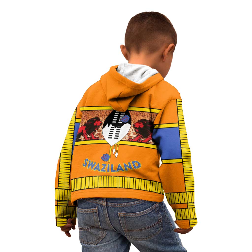 Swaziland Kid Hoodie Lion Shield and Leopard Print Tribal Design