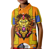 Swaziland Kid Polo Shirt Lion Shield and Leopard Print Tribal Design