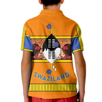 Swaziland Kid Polo Shirt Lion Shield and Leopard Print Tribal Design