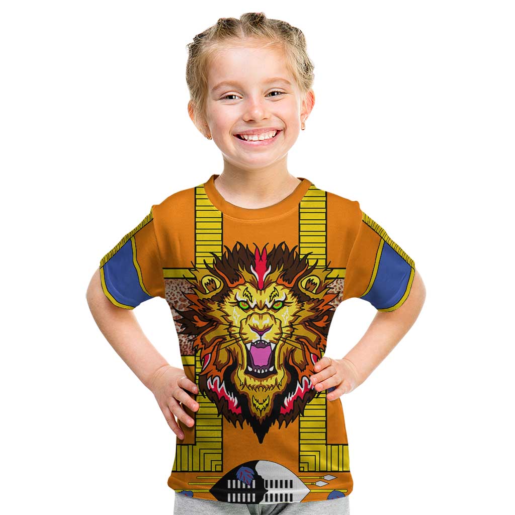 Swaziland Kid T Shirt Lion Shield and Leopard Print Tribal Design