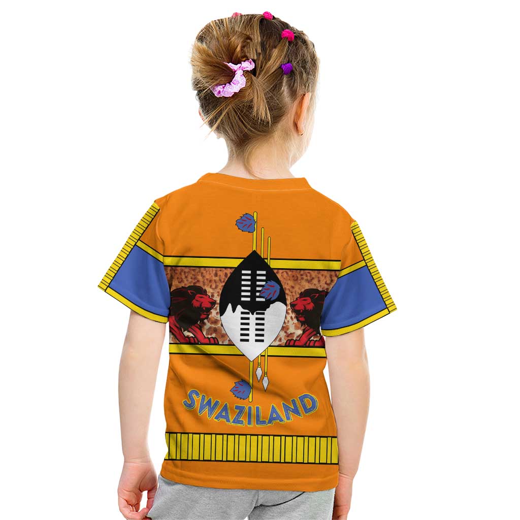 Swaziland Kid T Shirt Lion Shield and Leopard Print Tribal Design