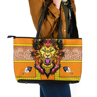 Swaziland Leather Tote Bag Lion Shield and Leopard Print Tribal Design