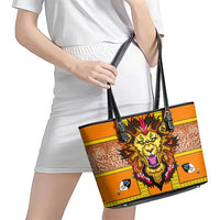 Swaziland Leather Tote Bag Lion Shield and Leopard Print Tribal Design