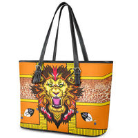 Swaziland Leather Tote Bag Lion Shield and Leopard Print Tribal Design