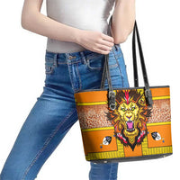 Swaziland Leather Tote Bag Lion Shield and Leopard Print Tribal Design