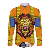 Swaziland Long Sleeve Button Shirt Lion Shield and Leopard Print Tribal Design