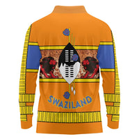 Swaziland Long Sleeve Polo Shirt Lion Shield and Leopard Print Tribal Design