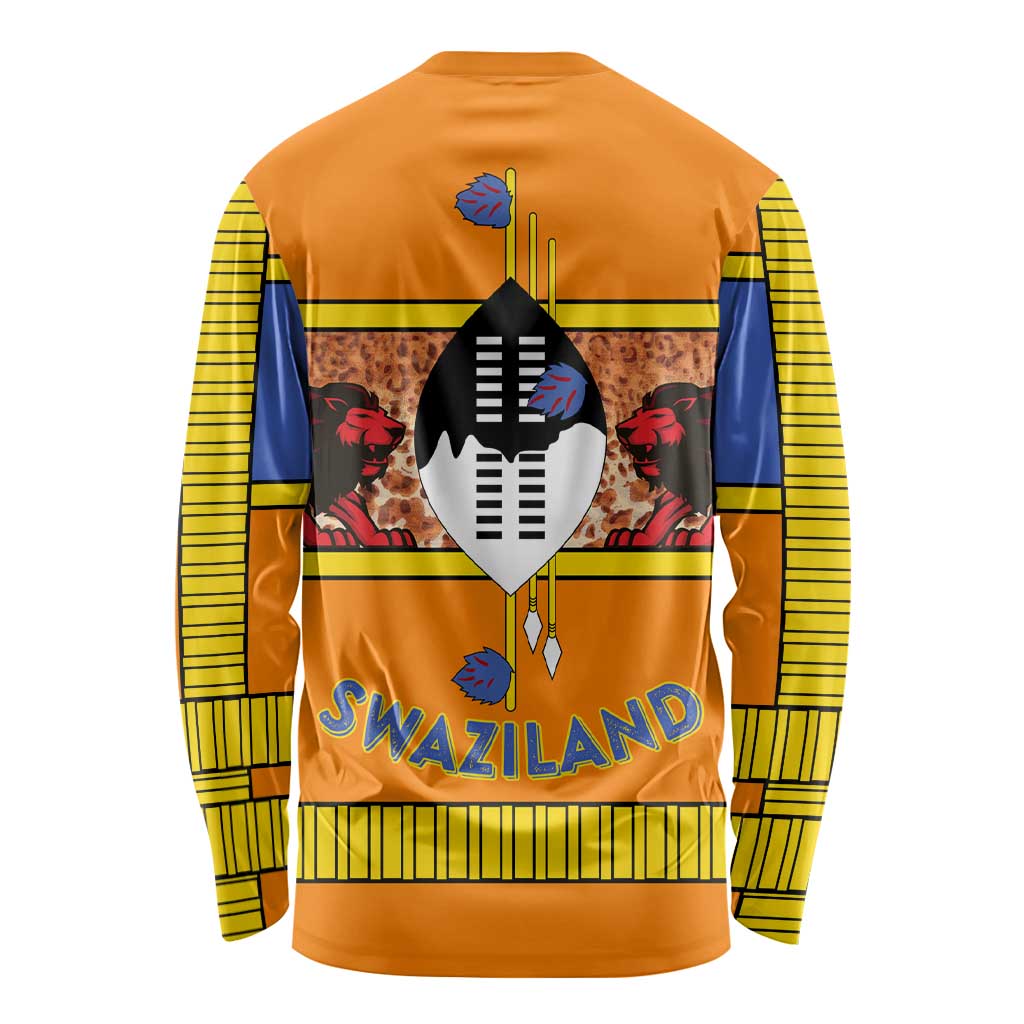 Swaziland Long Sleeve Shirt Lion Shield and Leopard Print Tribal Design