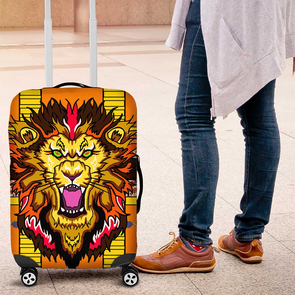 Swaziland Luggage Cover Lion Shield and Leopard Print Tribal Design