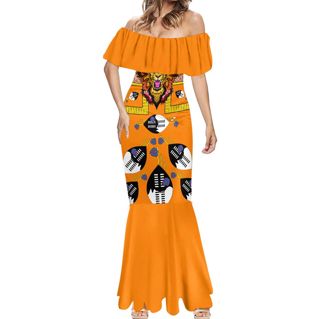 Swaziland Mermaid Dress Lion Shield and Leopard Print Tribal Design