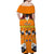 Swaziland Off Shoulder Maxi Dress Lion Shield and Leopard Print Tribal Design