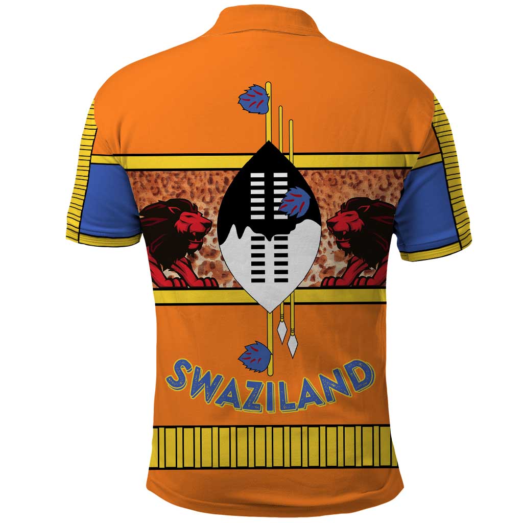 Swaziland Polo Shirt Lion Shield and Leopard Print Tribal Design