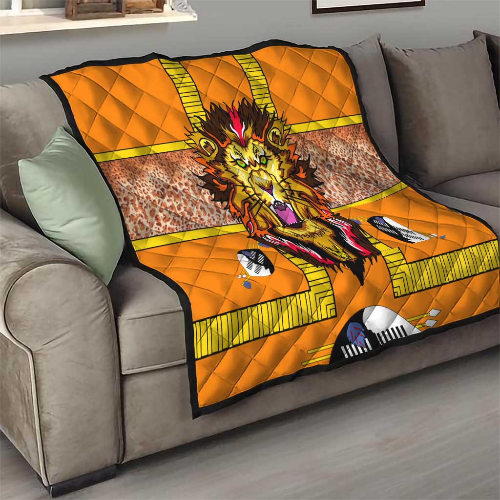 Swaziland Quilt Lion Shield and Leopard Print Tribal Design