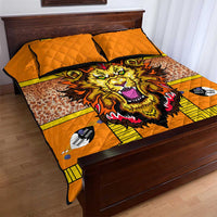 Swaziland Quilt Bed Set Lion Shield and Leopard Print Tribal Design