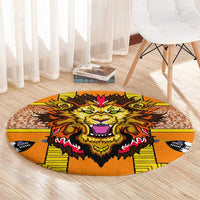 Swaziland Round Carpet Lion Shield and Leopard Print Tribal Design