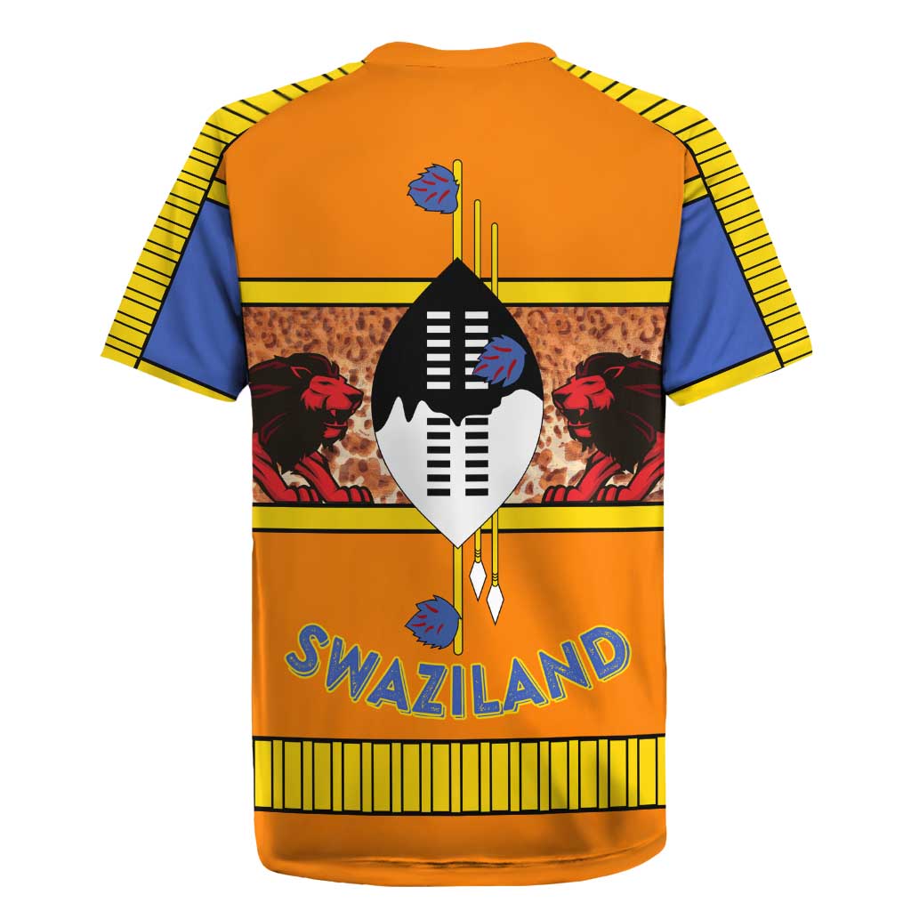 Swaziland Rugby Jersey Lion Shield and Leopard Print Tribal Design