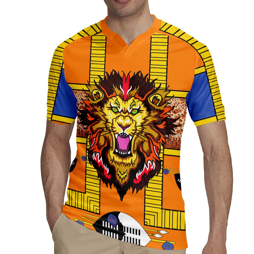 Swaziland Rugby Jersey Lion Shield and Leopard Print Tribal Design